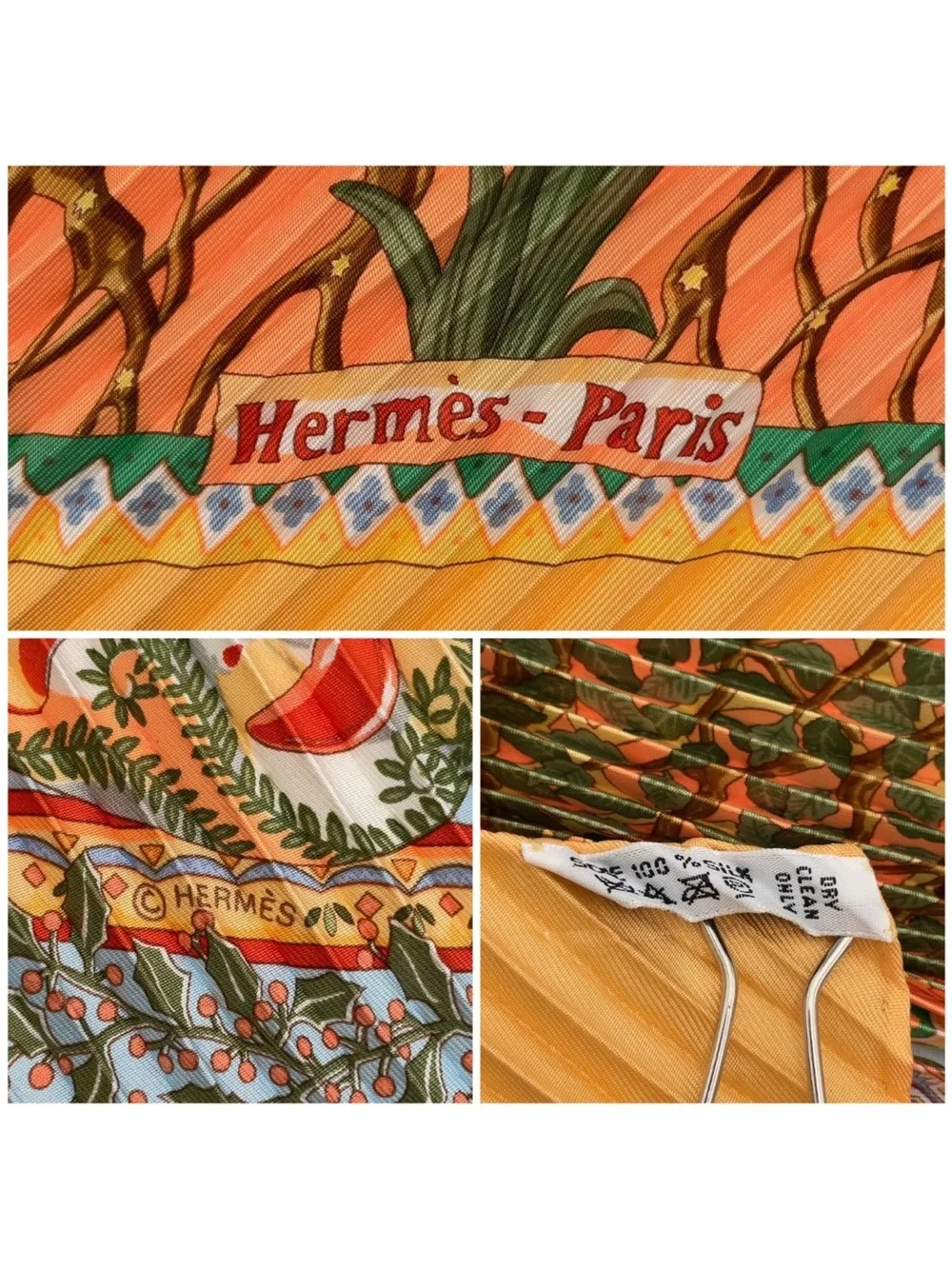 Auth Hermes Pleated Axis Mundi/AMAZONIA Silk Scarf W/Box